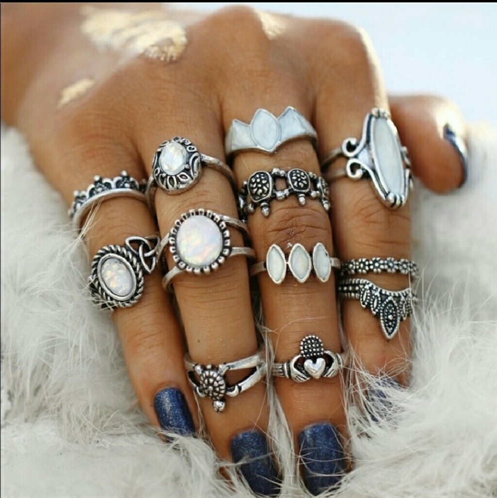 12 Pc/Set Silver Rings